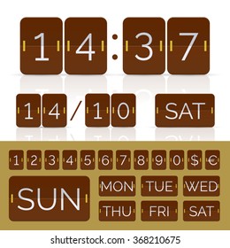 Brown calendar with timer and scoreboard numbers. Vector EPS10 illustration