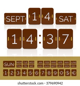 Brown calendar with timer and scoreboard numbers. Vector EPS10 illustration