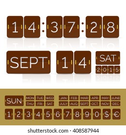 Brown calendar with timer and scoreboard numbers. Vector EPS10 illustration