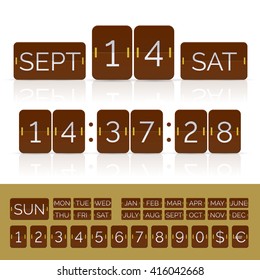 Brown calendar with timer and scoreboard numbers. Vector EPS10 illustration
