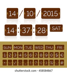 Brown calendar with timer and scoreboard numbers. Vector EPS10 illustration