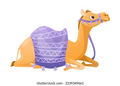 Brown Camel as Even-toed Ungulate Desert Animal with Saddle Sitting Vector Illustration