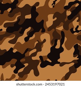 Brown camouflage background, vector seamless pattern, trendy texture