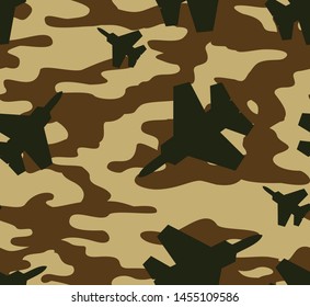 Brown camouflage on a beige background. Seamless pattern. Stylized texture design. Planes. Insulated elements. Print. Vector