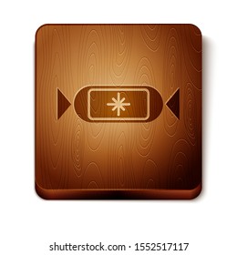 Brown Candy icon isolated on white background. Merry Christmas and Happy New Year. Wooden square button. Vector Illustration