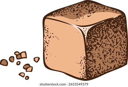 Icono de croquis de cubo de azúcar de caña marrón. Cristales dulces naturales de caña de azúcar. Vector dibujado a mano ilustración aislada. Postre aditivo refinado. Comida y bebida e ingrediente para cocinar. Vino caliente