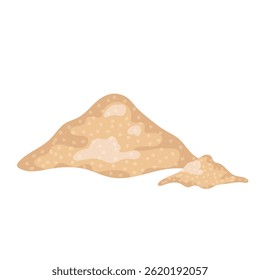 Brown cane sugar powder in flat design. Natural sugarcane sweet sand. Vector illustration isolated.
