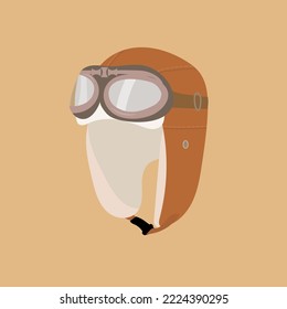 Brauner Aviator mit Ohrflappen und Brillen einzeln auf hellbraunem Hintergrund. Cartoon, Vektorgrafik.