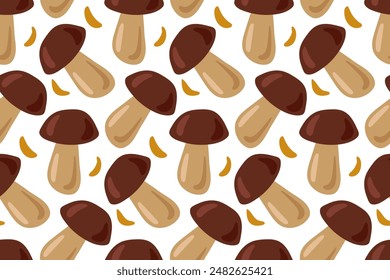 Brown Cap Mushrooms Seamless Pattern