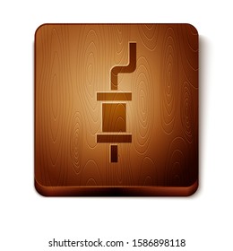 Brown Car muffler icon isolated on white background. Wooden square button. Vector Illustration