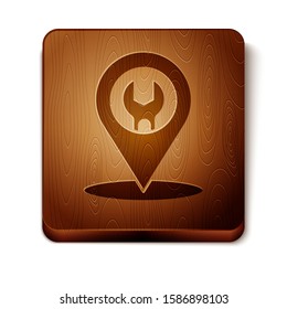Brown Car service icon isolated on white background. Auto mechanic service. Repair service auto mechanic. Maintenance sign. Wooden square button. Vector Illustration