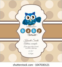 Brown card for baby shower with a cute owl
