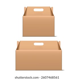 Brown Cardboard Box With Handle Isolated On White Background. EPS10 Vector
