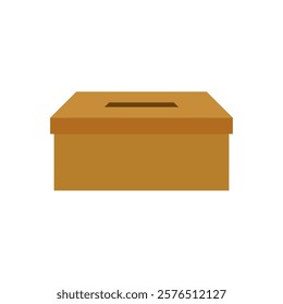 Brown cardboard box with hole. Donation box. Vector illustration.