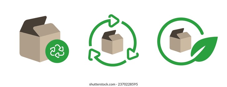 caja de cartón marrón reciclar reutilizar hoja ecológica ecológica verde símbolo respetuoso con el medio ambiente icono biodegradable