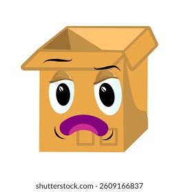 Brown cardboard expression. Interesting cartoon character. Vector illustration isolated on white background.