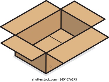 Brown cardboard, opened paper box / vector and illustration, isolated on white background