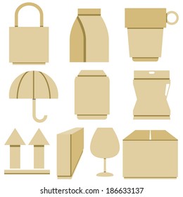 brown cardboard packaging icons set