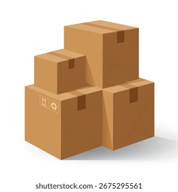 Brown Cardboard paper boxes isolated on white background. Paper parcels, post.