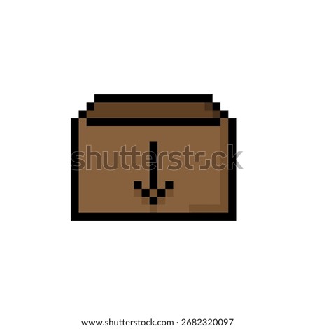 Brown Cardboard pixel icon with a downward arrow sign which means enter. archive icon