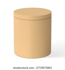 Caja de regalo redonda de cartón marrón con tapa cerrada. Adecuado para maquetas de marca, embalaje y almacenamiento. Contenedor cilíndrico con sombra. Vector ilustración realista. Fondo aislado.