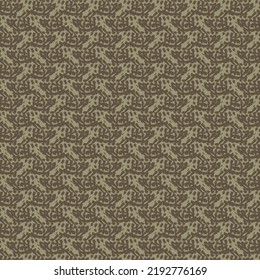 Brown carpet with flecked texture and a pattern with some geometric elements. Wallpaper design. Abstract tapestry.