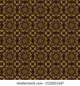 brown carpet pattern, golden flowers mandala, damask, brown rug, repeat, texture vector background 