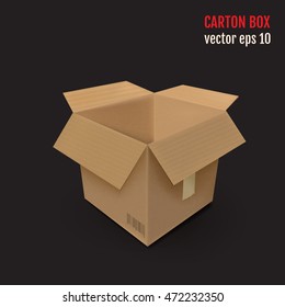 Brown carton box. Vector carton box on black background. 