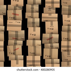 Brown carton delivery packaging box. Seamless pattern for logistic theme. Vector