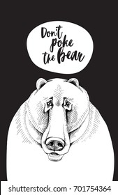 Brown Cartoon Bear. Vector black and white illustration.