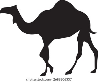 Silueta de Ilustración vectorial de camello de dibujos animados marrón en una duna de arena del desierto