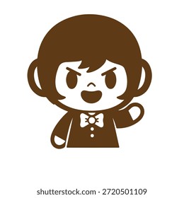 A brown cartoon character with a angry expression wearing a bow tie on a white background with a solid color design and simple composition