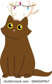 Brown cartoon Christmas cat vector