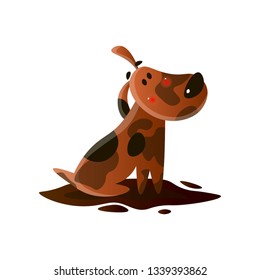 Brown Cartoon Dirty Dog Isolated On White Background