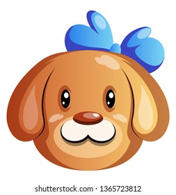 Brown cartoon dog with blue tie vector illustration on white background