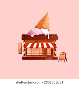 Brown Cartoon Ice Cream Shop Illustration