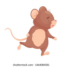 Brown cartoon mouse runs. Vector illustration on white background.