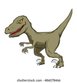 Brown cartoon of Raptor, Velociraptor, Primitive carnivore dinosaur with separate color and outline layers