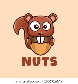 brown cartoon Squirrel eat nuts logo design