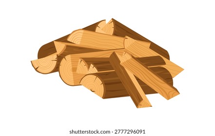 Brown cartoon wood log stack icon in flat style. Chopped tree trunk as dry firewood pile for campfire and fireplace fuel. Stack of split timber and woodpile with warm yellow brown color for label
