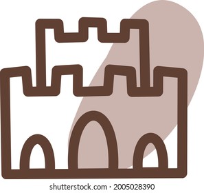 Brown castle building, illustration, vector on a white background.