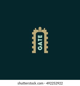 Brown castle gate vector logo design with background