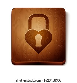 Brown Castle in the shape of a heart icon isolated on white background. Locked Heart. Love symbol and keyhole sign. Valentines day. Wooden square button. Vector Illustration