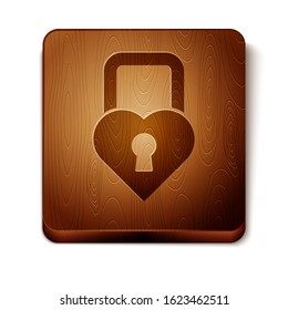 Brown Castle in the shape of a heart icon isolated on white background. Locked Heart. Love symbol and keyhole sign. Valentines day. Wooden square button. Vector Illustration