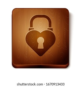 Brown Castle in the shape of a heart icon isolated on white background. Love symbol and keyhole sign. 8 March. Happy Women Day. Wooden square button. Vector Illustration