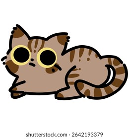 Brown cat with big eyes simple cartoon art. Adorable cat illustration 