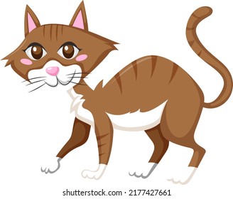 Brown cat in cartoon style illustration
