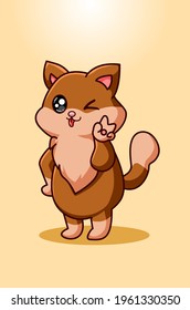 Brown cat with cute pose illustration