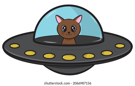 Un gato marrón volando en una nave espacial