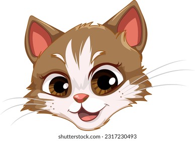 A Brown Cat Head with Striking Brown Eyes illustration